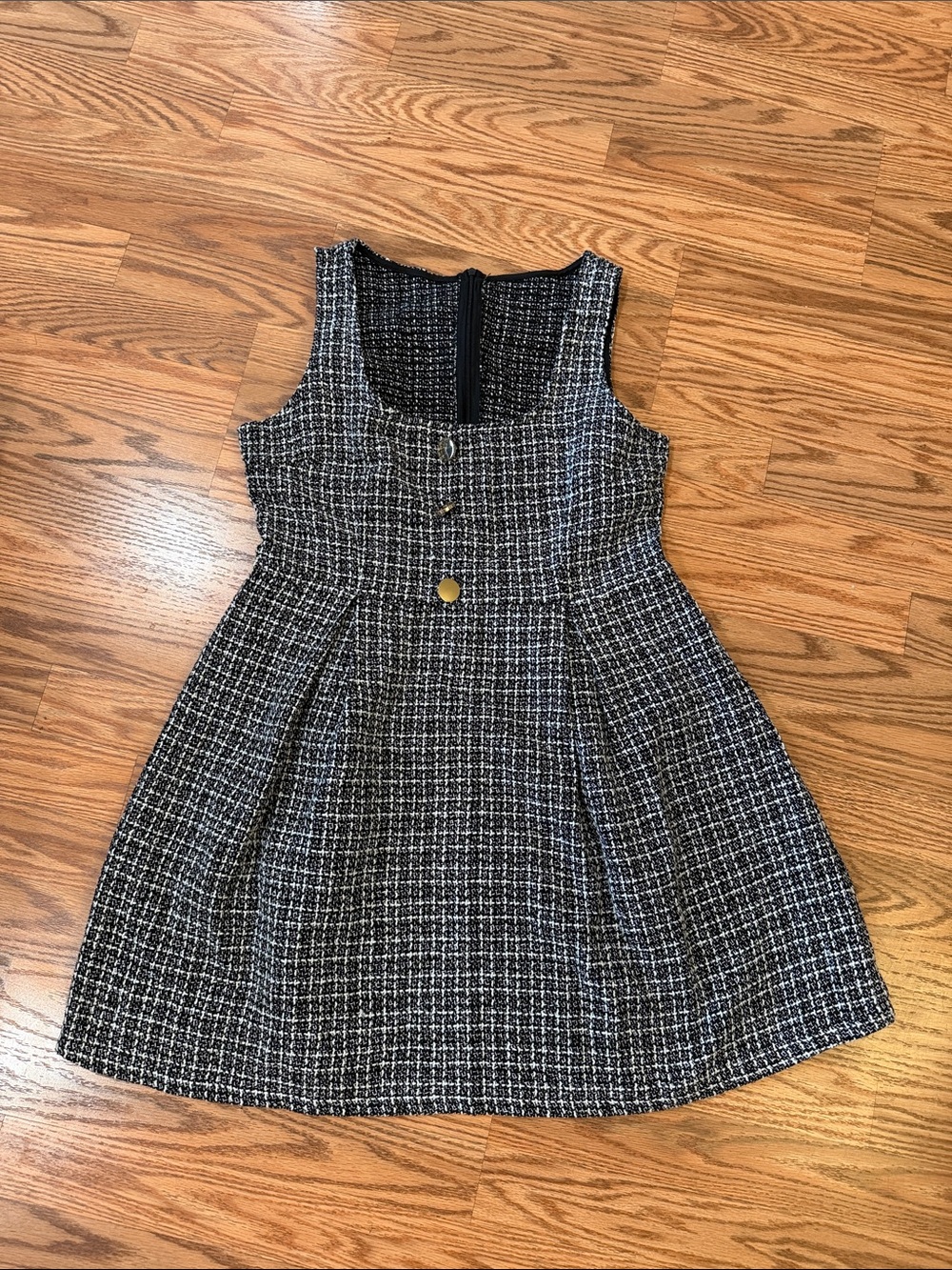 Girls Black & White Tweed Sleeveless Dress